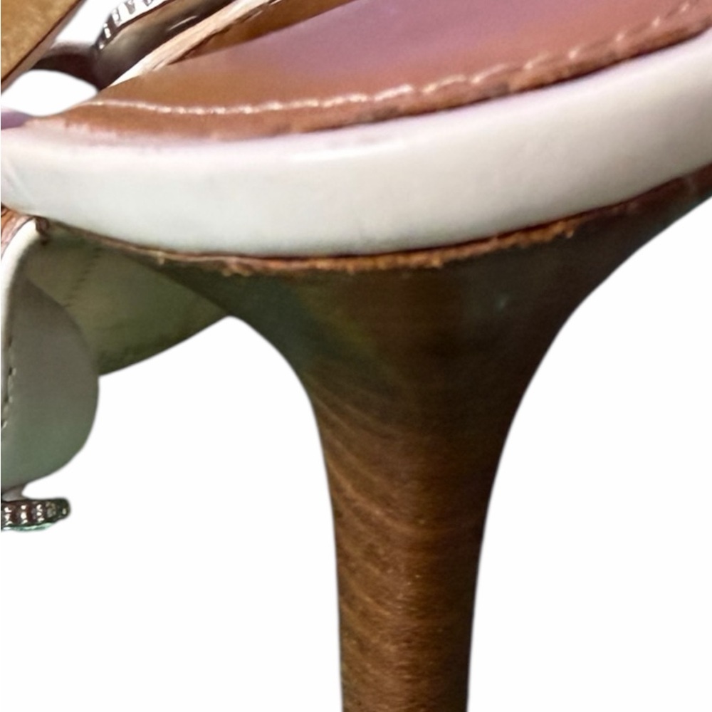 Franco Sarto Ivory Leather Jeweled T-Strap Heels with Turquoise Accents - Picture 6 of 6